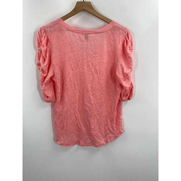Chelsea28 Pink V Neck Ruched Sleeve Linen Top - Picture 3 of 6